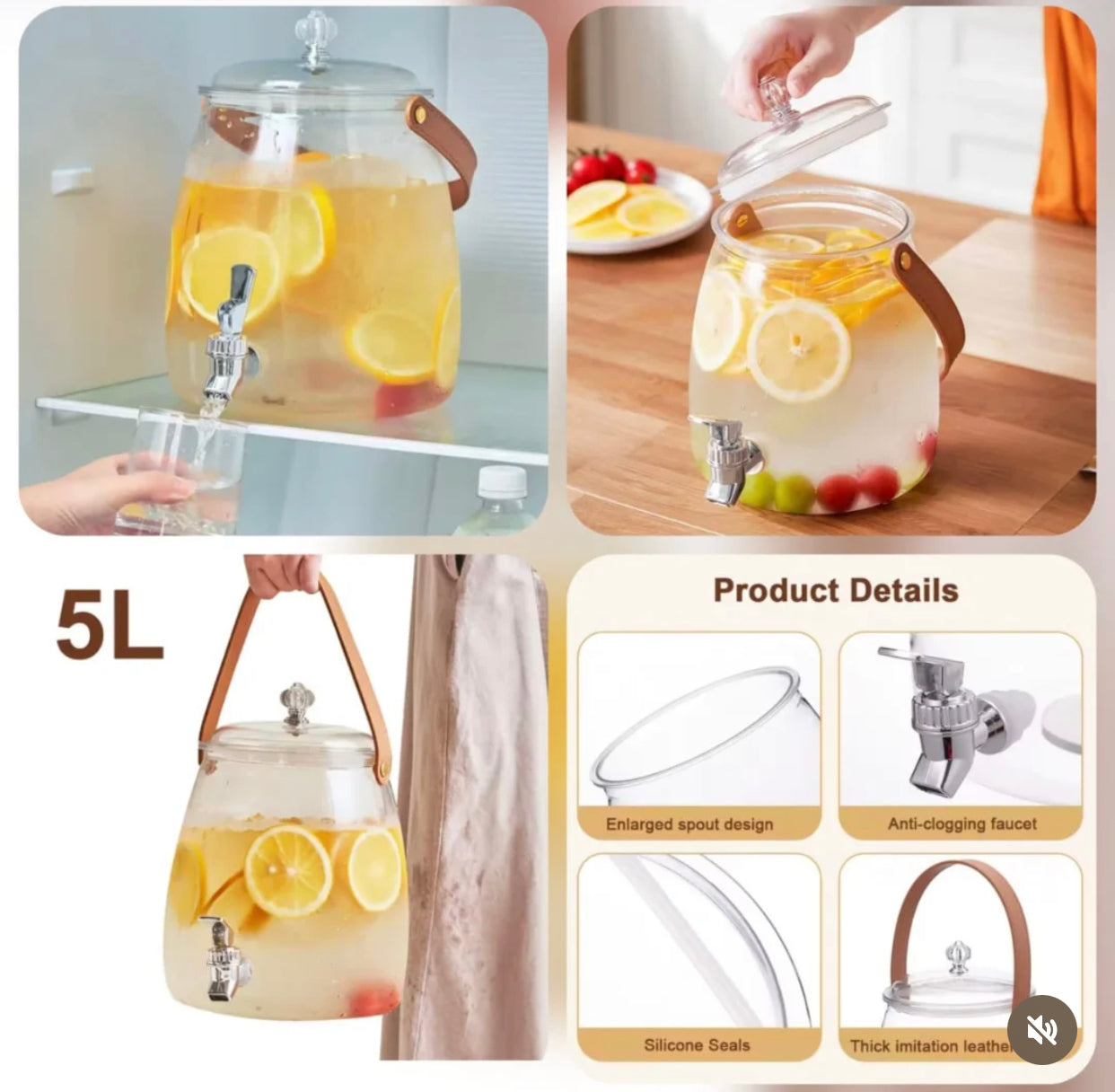 High Borosilicate Glass Water Jug Premium Quality 5L