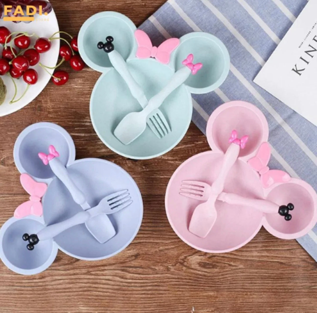 Mickey Mouse Kids Plate set with Spoon and Fork (with Shopper Packing) _Mix/Random colour_
