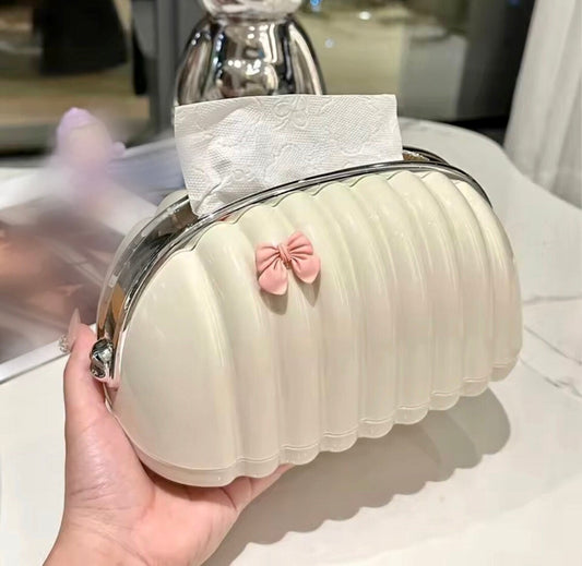Shell tissue box with bow