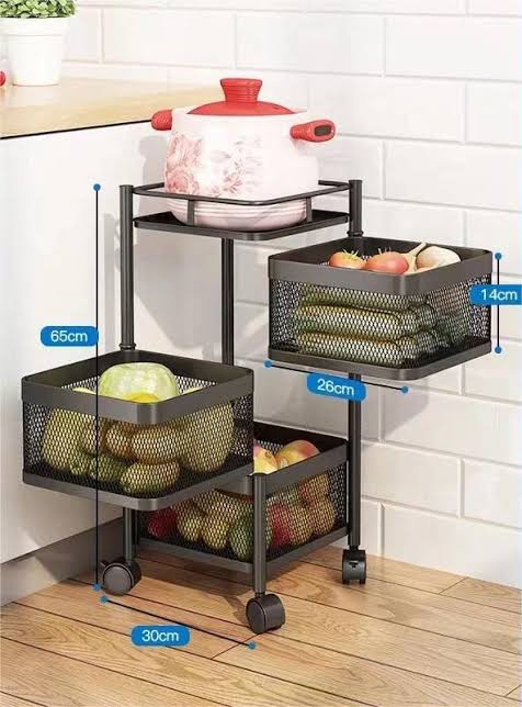 Rotating square kitchen storage trolly