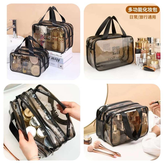Double layer transparent travel cosmetic bag