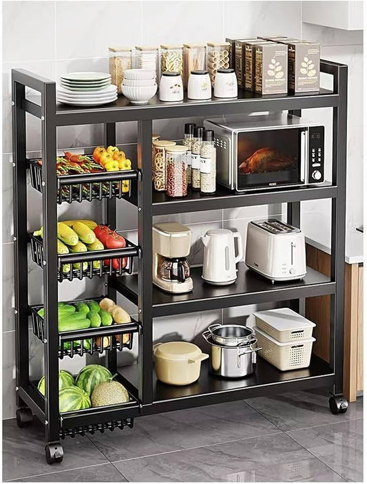Multilayer Storage Rolling Cart, Moveable Kitchen Storage Rack With Baskets, Multifunctional Kitchen Organizer