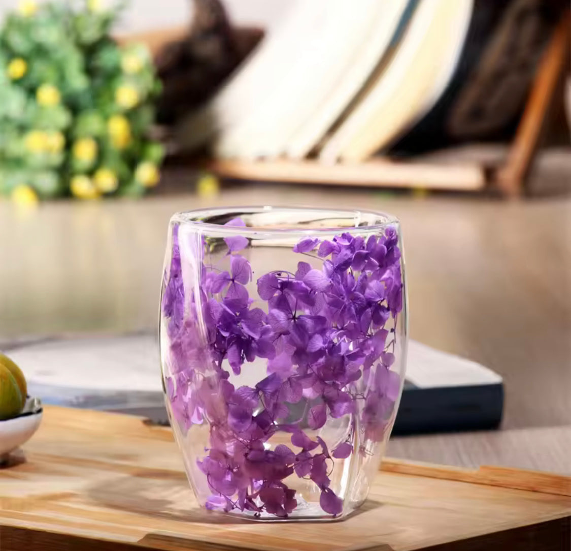 250ml Dry Flowers Double Wall Glass Cup, Transparent Espresso Glass Cup, Double Wall Glass Cup With Handle