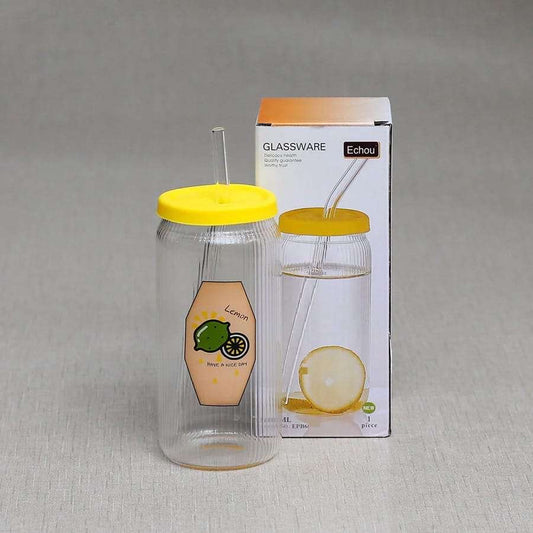 Echou Glass Lining Maison Air Tight Sipper Jar 300ml with Straw