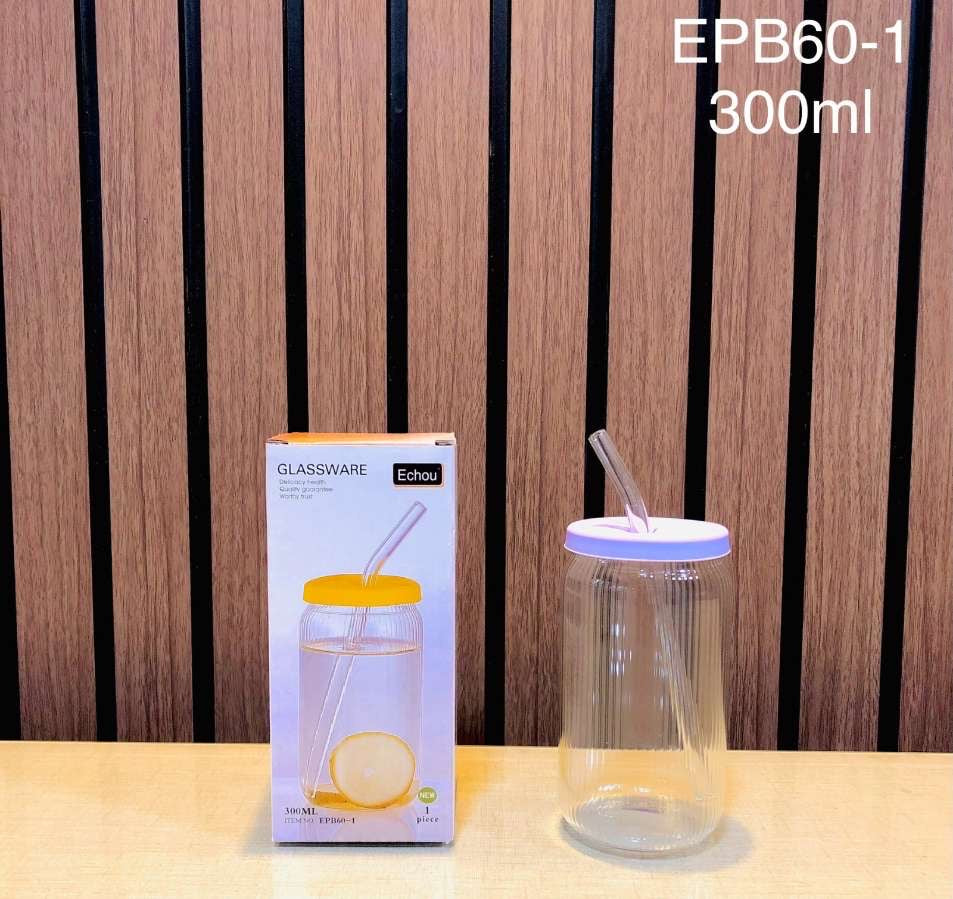 Echou Glass Lining Maison Air Tight Sipper Jar 300ml with Straw