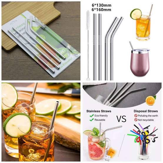 Pack of 5 steel straw + cleaning brush