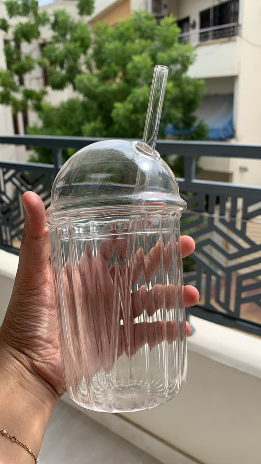 New coffee transparent glass with straw