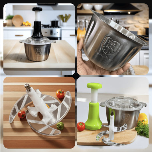 2.0 Litre 4 Blades Meat And Vegetable Push Chopper With Stainless Steel Bowl