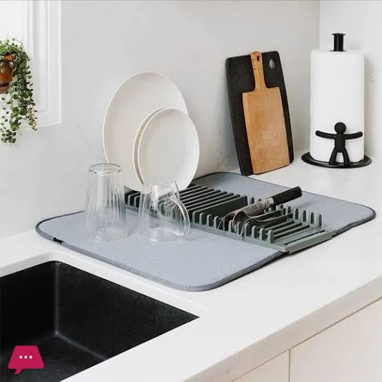 Dish Drying Mat With Drain Rack – Absorbent Kitchen Counter Mat