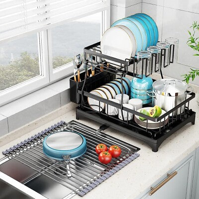 dish drainer rack with glass holder