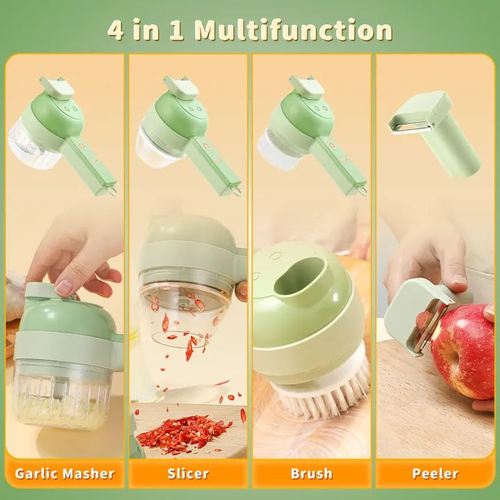 4 in 1 Handheld Electric Vegetable Cutter Set, Gatling Portable Vegetable Cutter, Rechargeable Garlic Chopper, Multifunction Food Mini Slicer