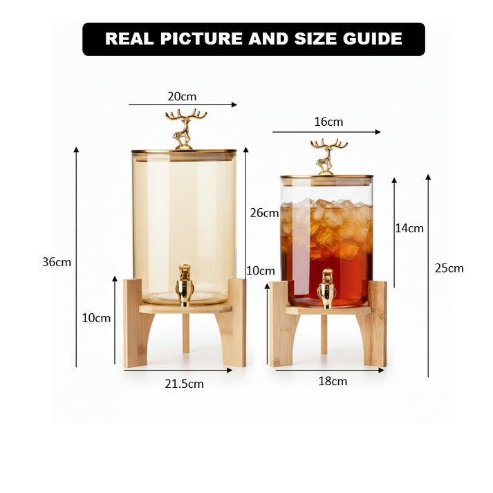 GoldenDeer Glass Dispenser with Airtight Lid and Bamboo Stand 2.6 L