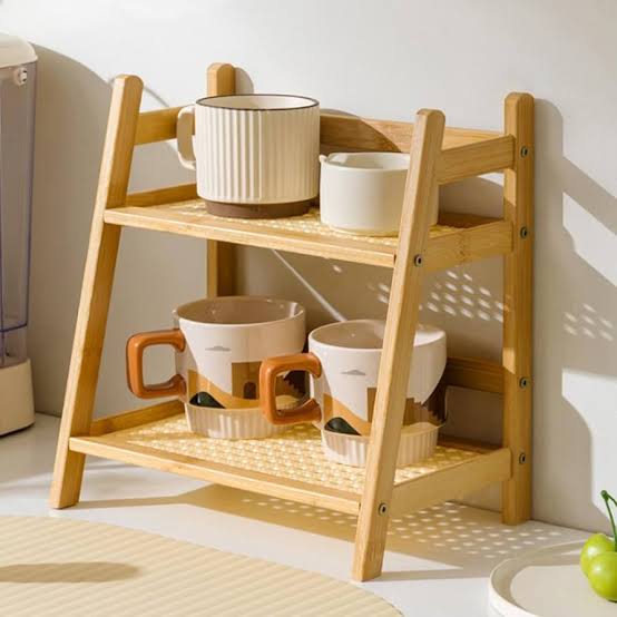 Double Layer Ladder Desktop Shelf Kitchen Cup Rack Bread Rack best for your kitchen