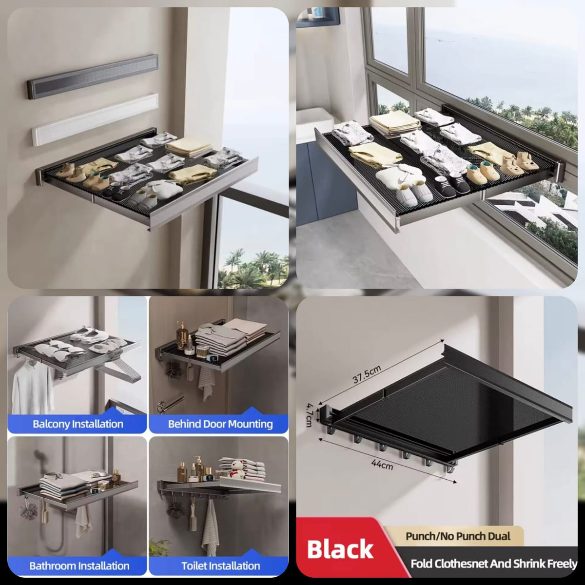 Space-Saving wall Mounted Cloth Drying Rack With Hook