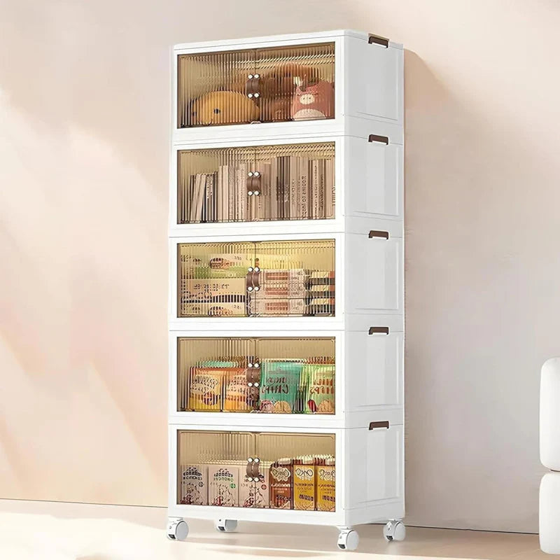 Multi Layer Foldable Storage Cabinet, Bedroom Closet Organizer With Doors