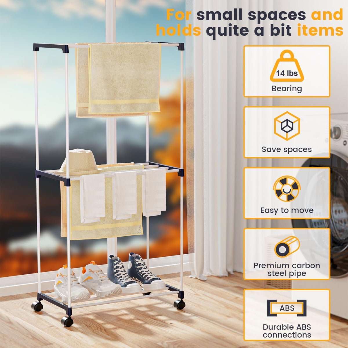 *Small Clothes Drying Rack, 3-Tier Movable Laundry Drying Rack, Freestanding Towel Rack Wheels Detachable for Air Drying Clothing Indoor Balcony Bathroom Apartment Hang Clothes*