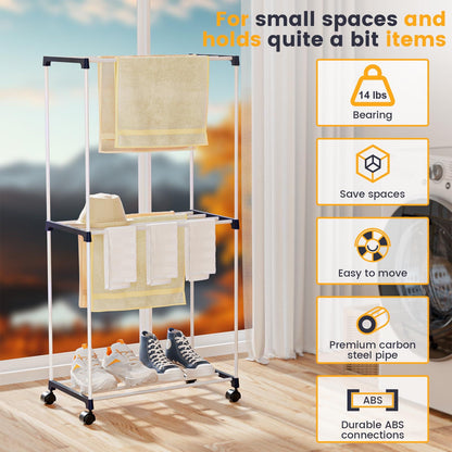 *Small Clothes Drying Rack, 3-Tier Movable Laundry Drying Rack, Freestanding Towel Rack Wheels Detachable for Air Drying Clothing Indoor Balcony Bathroom Apartment Hang Clothes*