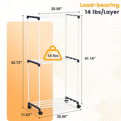 *Small Clothes Drying Rack, 3-Tier Movable Laundry Drying Rack, Freestanding Towel Rack Wheels Detachable for Air Drying Clothing Indoor Balcony Bathroom Apartment Hang Clothes*