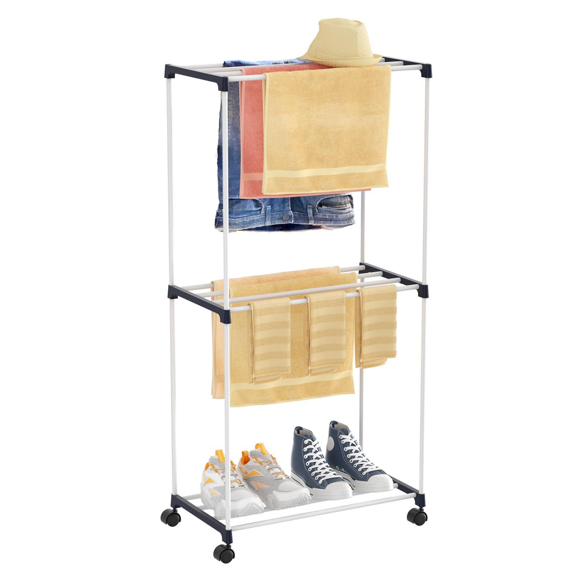 *Small Clothes Drying Rack, 3-Tier Movable Laundry Drying Rack, Freestanding Towel Rack Wheels Detachable for Air Drying Clothing Indoor Balcony Bathroom Apartment Hang Clothes*