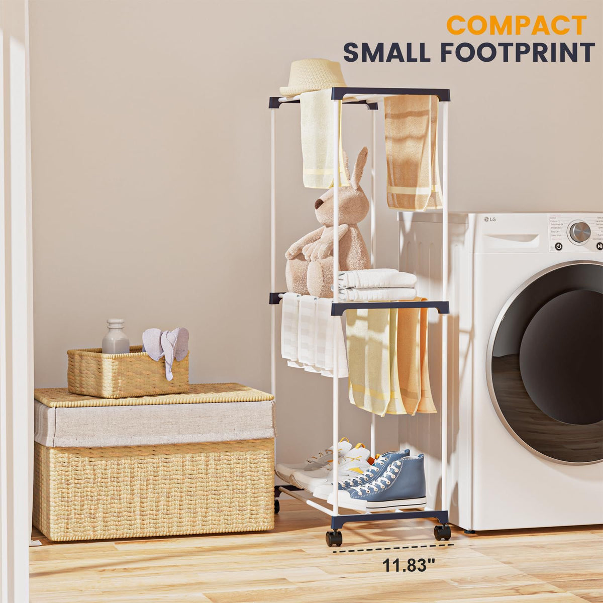 *Small Clothes Drying Rack, 3-Tier Movable Laundry Drying Rack, Freestanding Towel Rack Wheels Detachable for Air Drying Clothing Indoor Balcony Bathroom Apartment Hang Clothes*