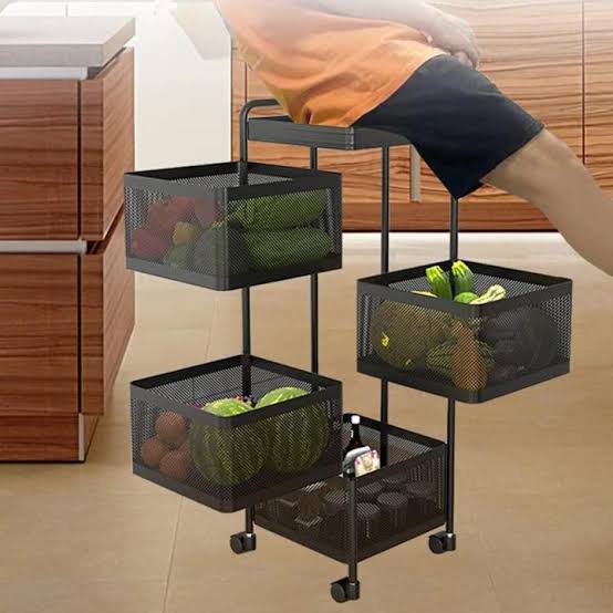Rotating square kitchen storage trolly