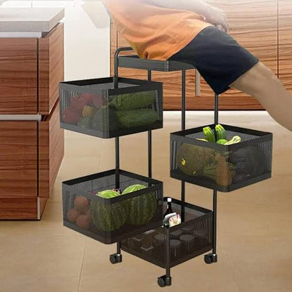 Rotating square kitchen storage trolly
