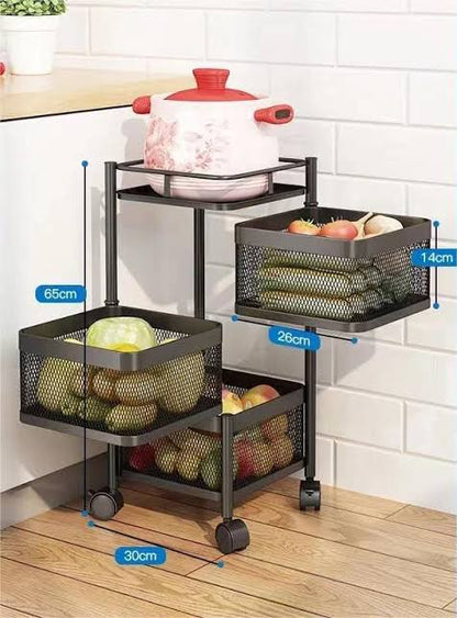 Rotating square kitchen storage trolly