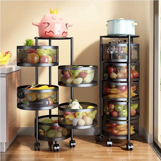 Rotating round kitchen storage trolly