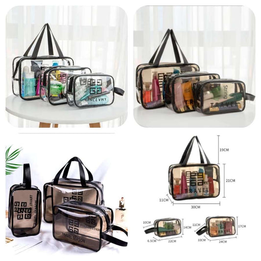 Transparent travel cosmetic bag 3pcs