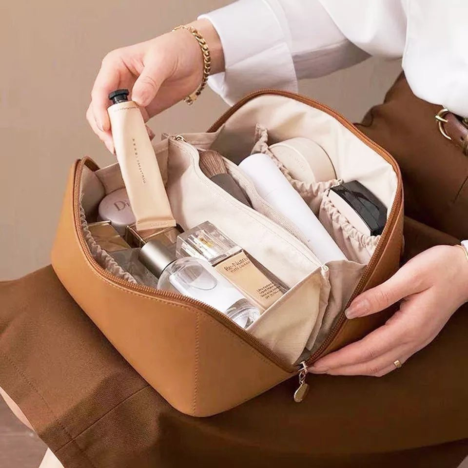 Leather cosmetic pouch