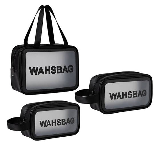 3Pcs Cosmetic Bag Vinyl Air Travel Toiletry Bags Bulk, Water Resistant PVC Packing Cubes With Zipper Closure & Carry Handle For Women Baby Men, Make-Up Brush Case Beach Pool Spa Gym Bag