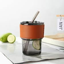 Glass Coffee Mug With Lid and Leather Sleeve