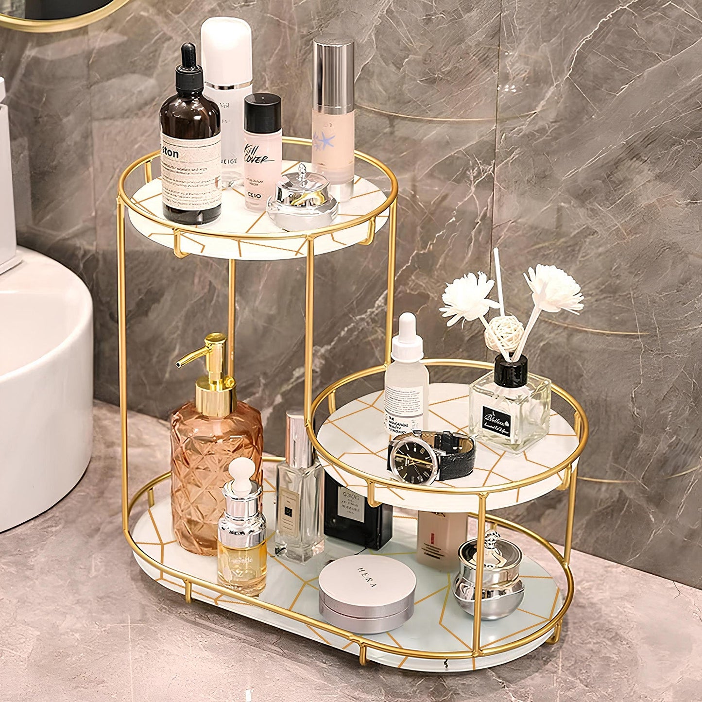 3 tier golden vanity stand