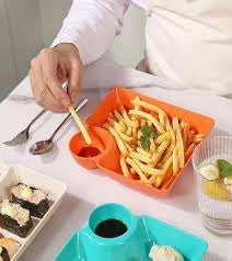 Multipurpose Snacks French Fries / Dumpling Plate with Sauce Compartment