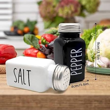 Salt And Pepper Shaker Set, Glass Black And White Shaker Set With Stainless Steel Lid (Black / White)