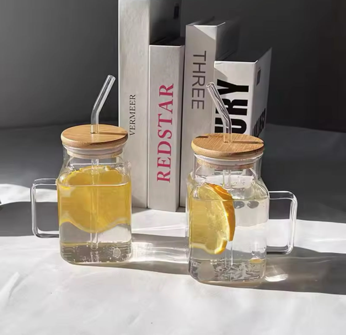 450ml Square Mug With Lid And Straw