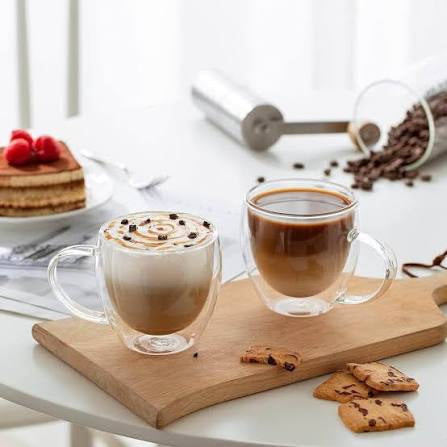 Double Wall Glass Cup | 350 /450 ML Heat Resistant Crystal Clear Mug for Tea, Coffee, Espresso & Beverages