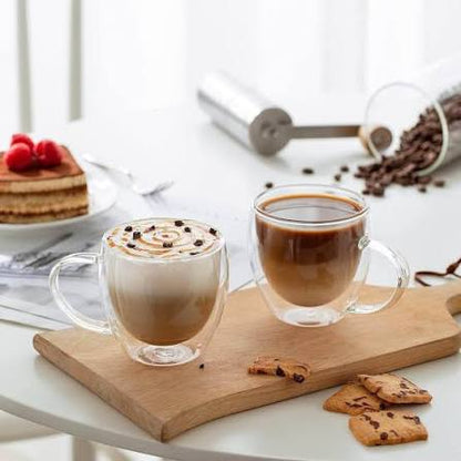 Double Wall Glass Cup | 350 /450 ML Heat Resistant Crystal Clear Mug for Tea, Coffee, Espresso & Beverages