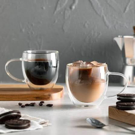 Double Wall Glass Cup | 350 /450 ML Heat Resistant Crystal Clear Mug for Tea, Coffee, Espresso & Beverages