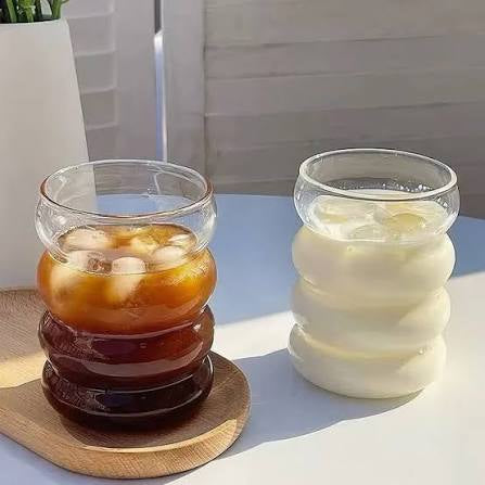 Bubble Shape Coffee Glass With Lid & Straw