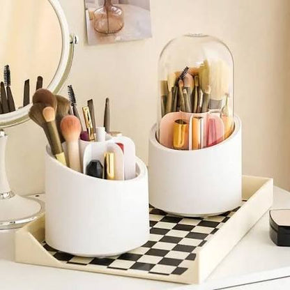 Oval Clear Brush Organizer, Desktop Makeup Brush Storage Bucket Cup Holder With Lid