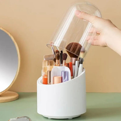 Oval Clear Brush Organizer, Desktop Makeup Brush Storage Bucket Cup Holder With Lid