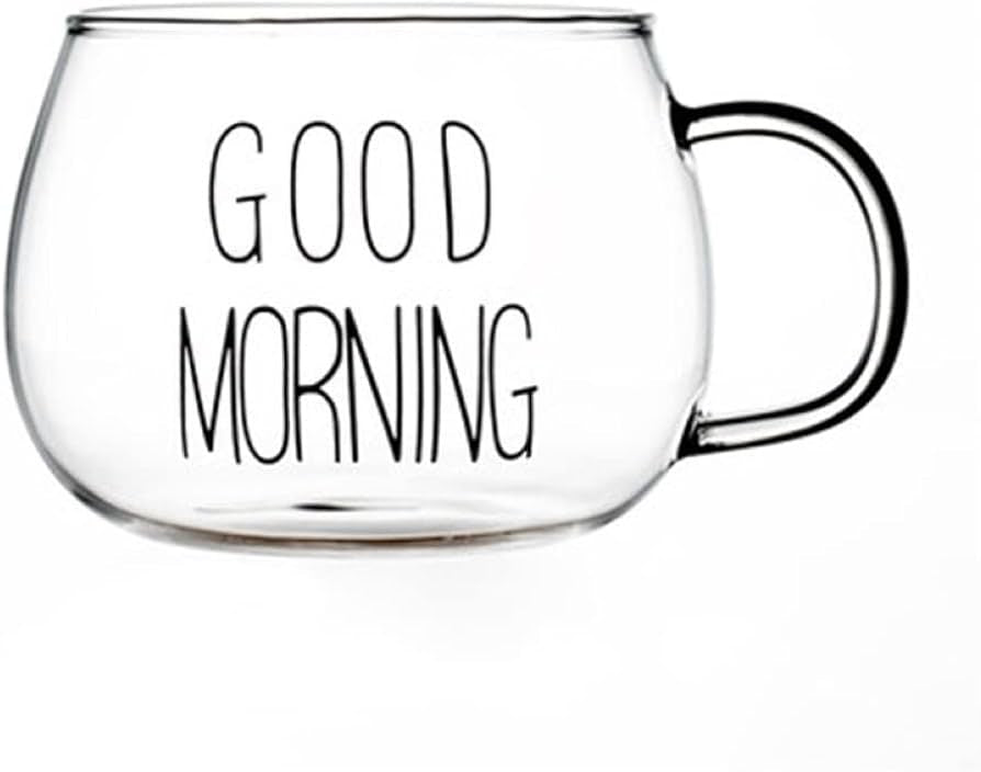 Good Morning Coffee Mug, 350 ml Glass for Tea, Breakfast, Juice