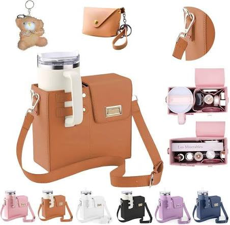Stanley Cup PU Handbag Purse Carrier Bag PU Leather Travel Cup Holder Bag