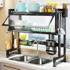 Multifunctional Flip Kitchen Dish Rack, Over Sink Countertop Kitchen Storage Shelf