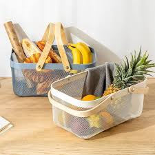 Mesh Steel Basket with Wooden Handle-Square