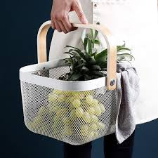 Mesh Steel Basket with Wooden Handle-Square