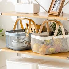 Mesh Steel Basket with Wooden Handle-Square