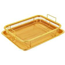 Steel Crisper Tray for Oven, 2 Piece Nonstick Golden Crisper Tray and Basket