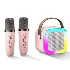 K12 Wireless Mic With Speaker - Single / Double RGB 7 Colour Dancing Light Karaoke Mic With Portable Bluetooth